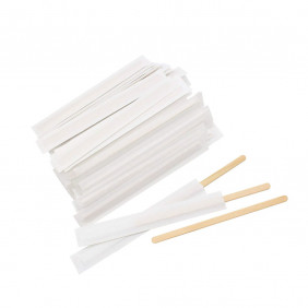 Размешиватели деревянные 180 мм в индивидуальной бумажной упаковке (250 шт/упак)