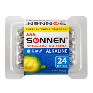 Батарейки SONNEN комплект 24 шт, Alkaline, АА LR6,15А, алкалиновые, пальчиковые