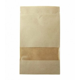 Пакет Дой Пак с замком Бумажный с окном 40 мм 105х150+(30+30) полосатый 40 г