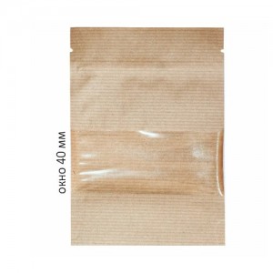 Пакет Дой Пак 105х150+(30+30) с замком Бумажный с окном 40 мм полосатый 40 г
